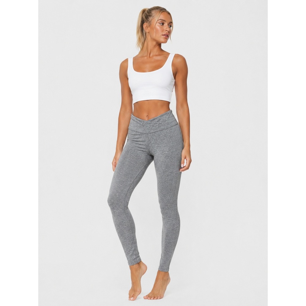 Carbon38 Gray Heather Crossover V-Waist Active Leggings Made USA S